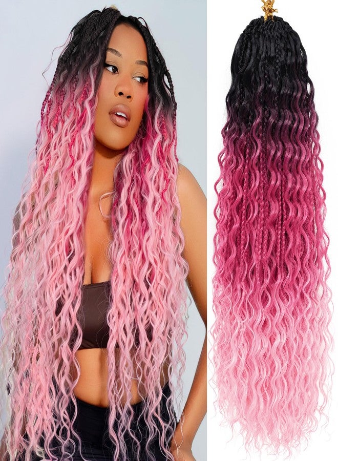 Liyate Goddess Box Braids Crochet Hair Ombre Pink Boho Crochet Braids 24 Inch 7 Packs Bohemian Crochet Braids with Curly Ends Knotless Box Braids Crochet Braiding Hair Extensions, 1B/Rosy/Pink - Image 1